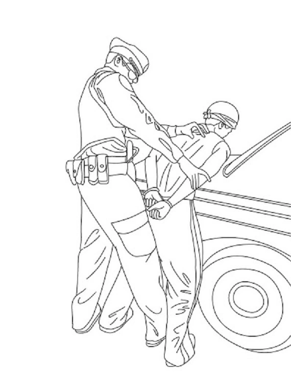 Coloring page policeman arrests a thief